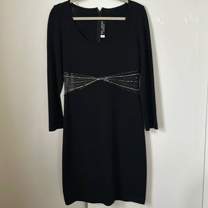 St John Black Cocktail Dress with Sheer Inset Size 8